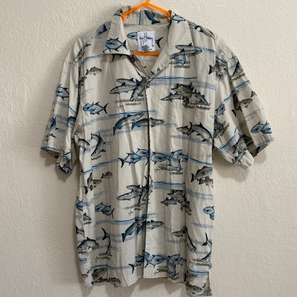 Guy Harvey Mens Button Up Shirt Fish Print Short Sleeve Casual Beach Vacation XL - Picture 2 of 11